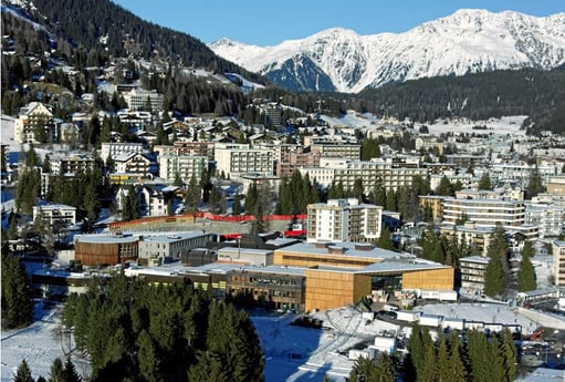 Aerial photo of the town of Davos in the Swiss Alps in 2011.