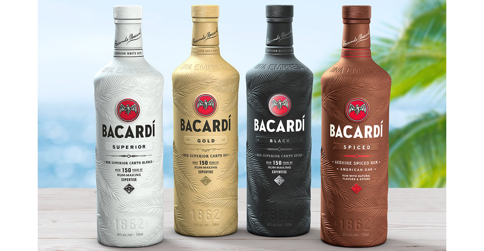 Image shows Bacardi's new 100% biodegradable spirits bottle which it made in collaboration with Danimer 