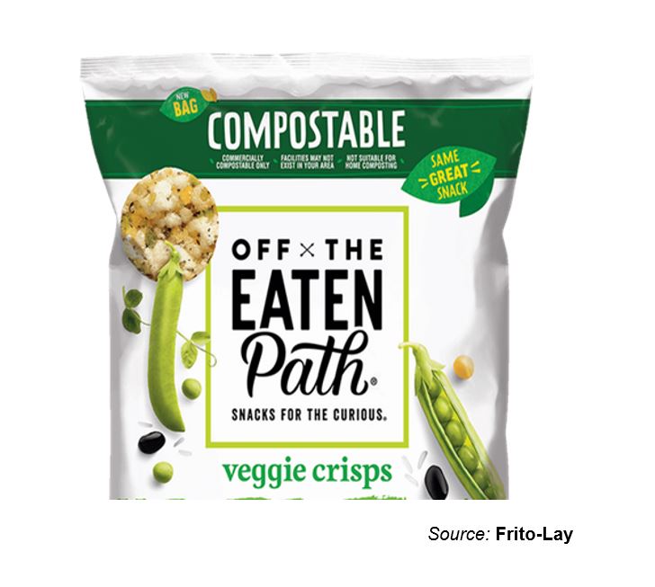 Image shows PepsiCo's Frito-Lay veggie crisps which come in biobased and biodegradable packaging