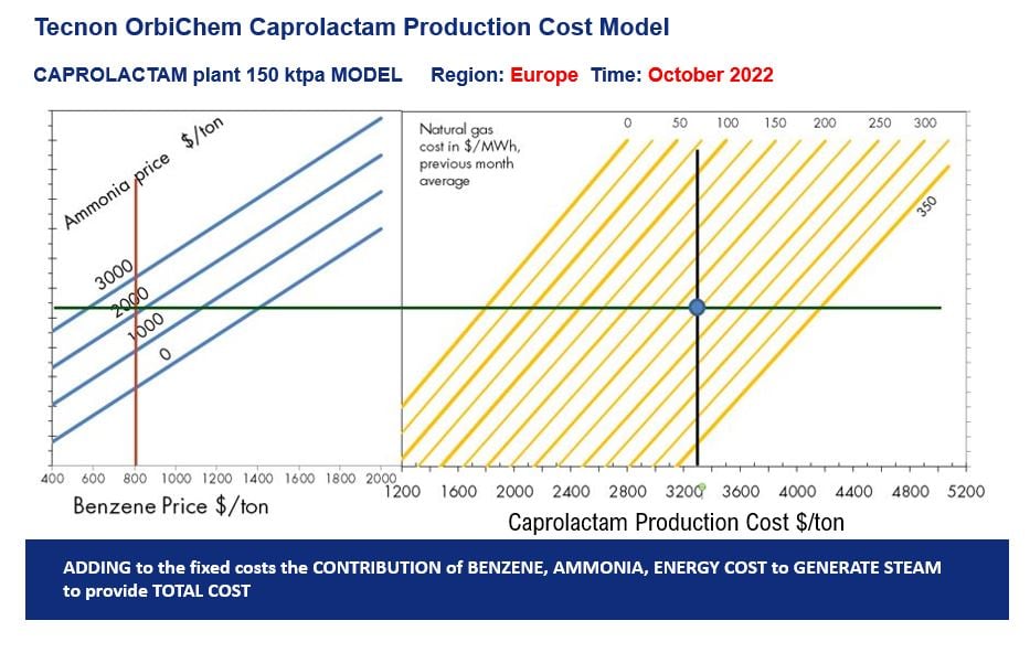 Graphs shows how the fixed costs, including energy, for caprolactam production enable a price forecast
