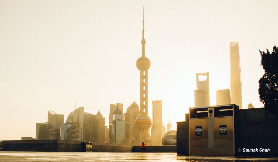 Image shows a waterside scene in Shanghai in China