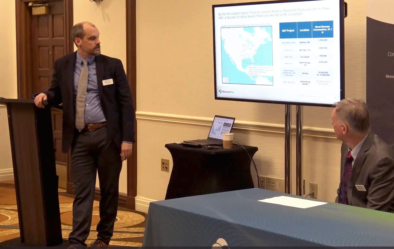 Matt Elhardt, ResourWise VP of global sales, giving a presentation on wood-based chemicals at the 2023 AFPM International Petrochemcials Conference in Texas.